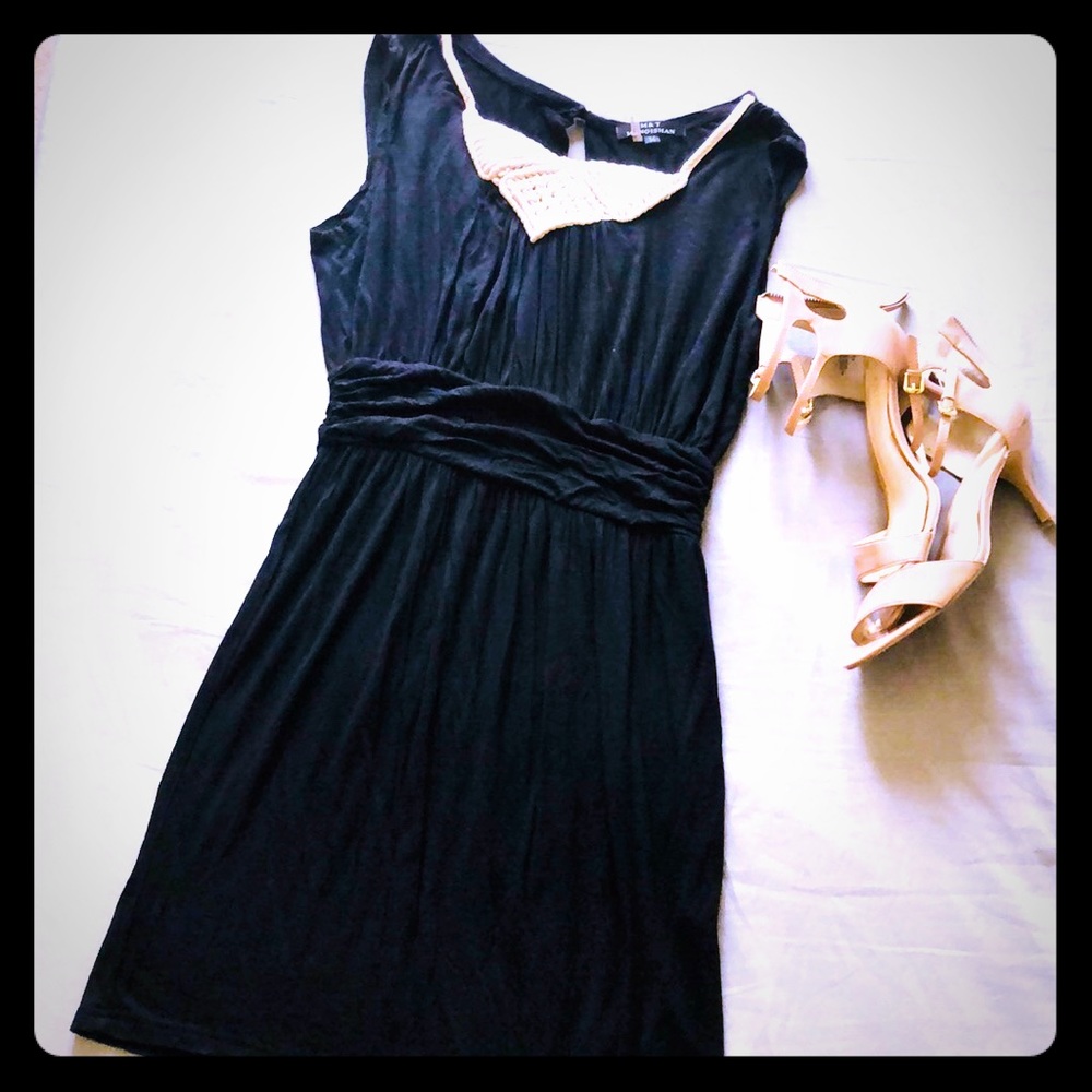 Little black dress with white embroidery